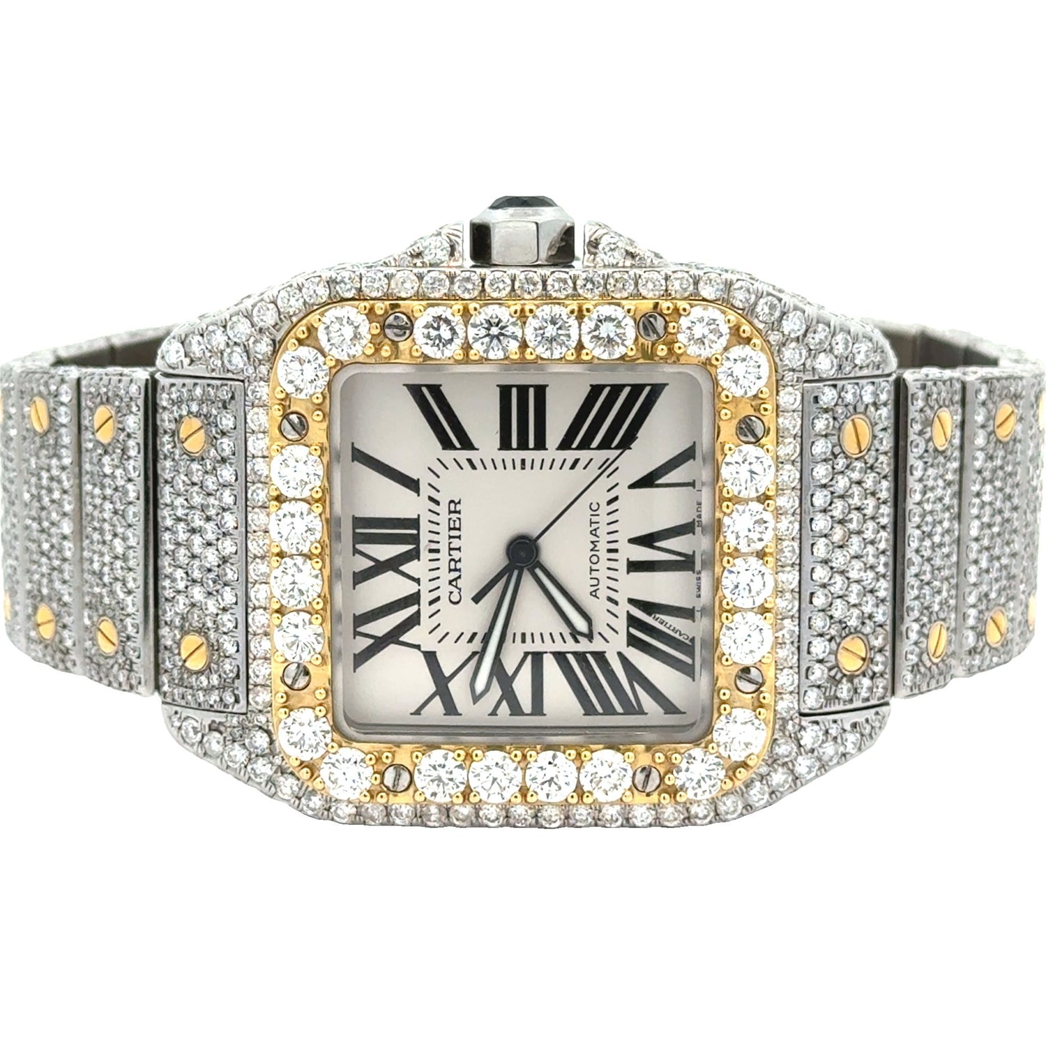 Santos 100 XL Cartier Two-tone gold Watch Iced out