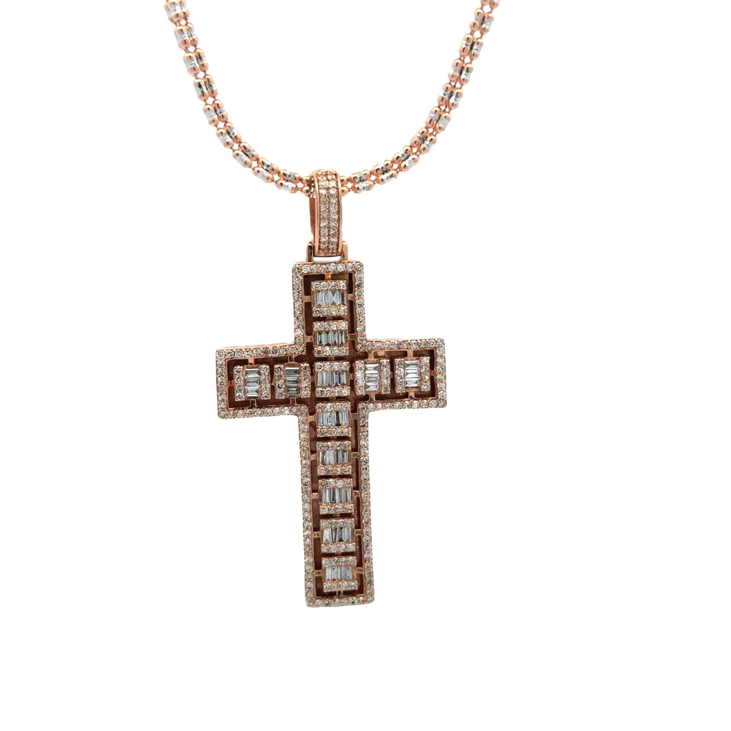 14k Rose Gold and Diamond Cross Pendant + 10k Rose Gold and Diamond Earrings