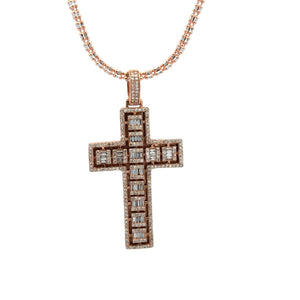 14k Rose Gold and Diamond Cross Pendant + 10k Rose Gold and Diamond Earrings