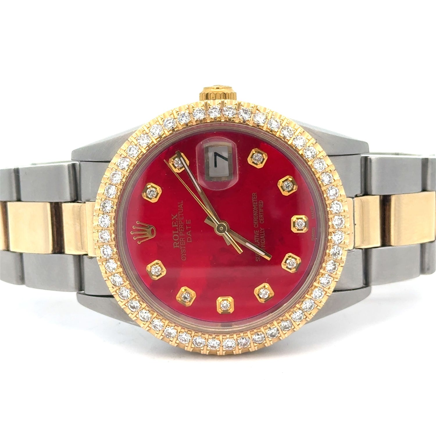 34mm Rolex Watch with two-tone gold oyster band + 14k yellow gold and diamond Bracelet + 18k gold and diamond Ring