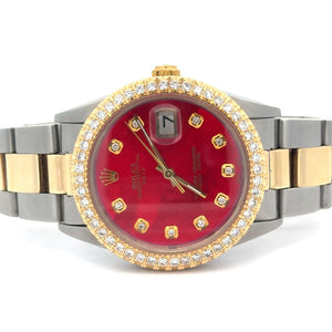 34mm Rolex Watch with two-tone gold oyster band + 14k yellow gold and diamond Bracelet + 18k gold and diamond Ring
