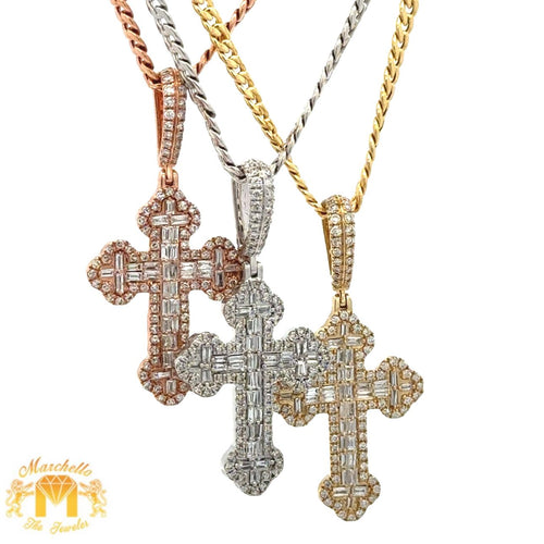 14k gold and diamond Cross Pendant and Gold Cuban Chain (choose your color)