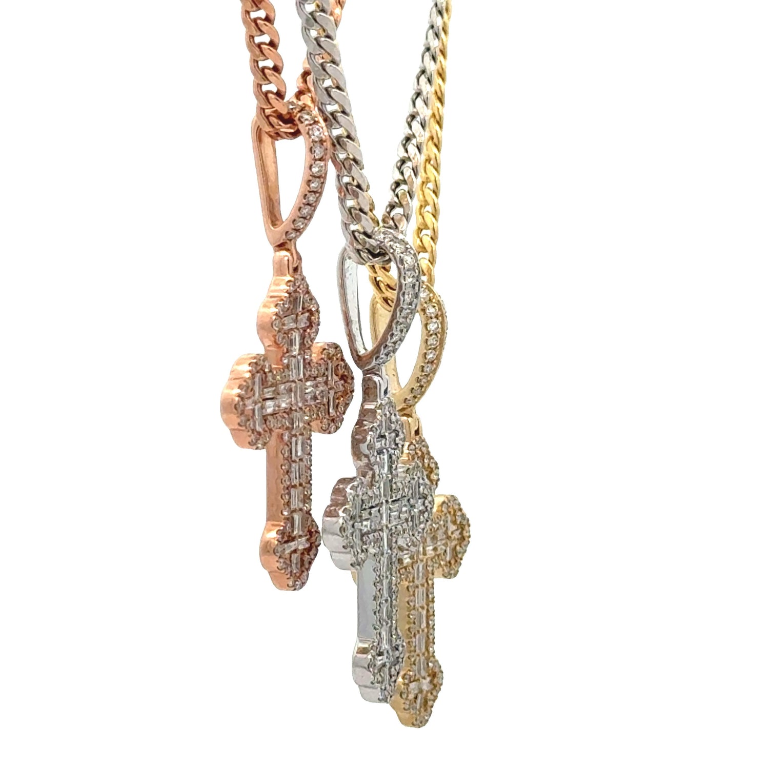 14k gold and diamond Cross Pendant and Gold Cuban Chain (choose your color)
