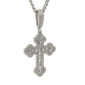 14k gold and diamond Cross Pendant and Gold Cuban Chain (choose your color)
