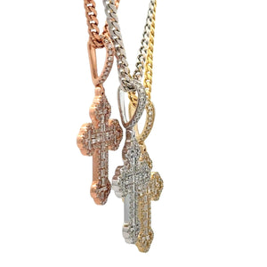 14k gold and diamond Cross Pendant and Gold Cuban Chain (choose your color)