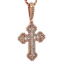 14k gold and diamond Cross Pendant and Gold Cuban Chain (choose your color)