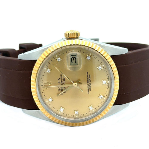 36mm Rolex Datejust Watch with Brown Rubber Band (factory dial)