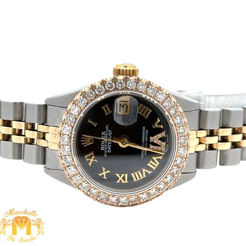 26mm Rolex Ladies` Watch with two-tone jubilee band (custom diamond bezel and dial)