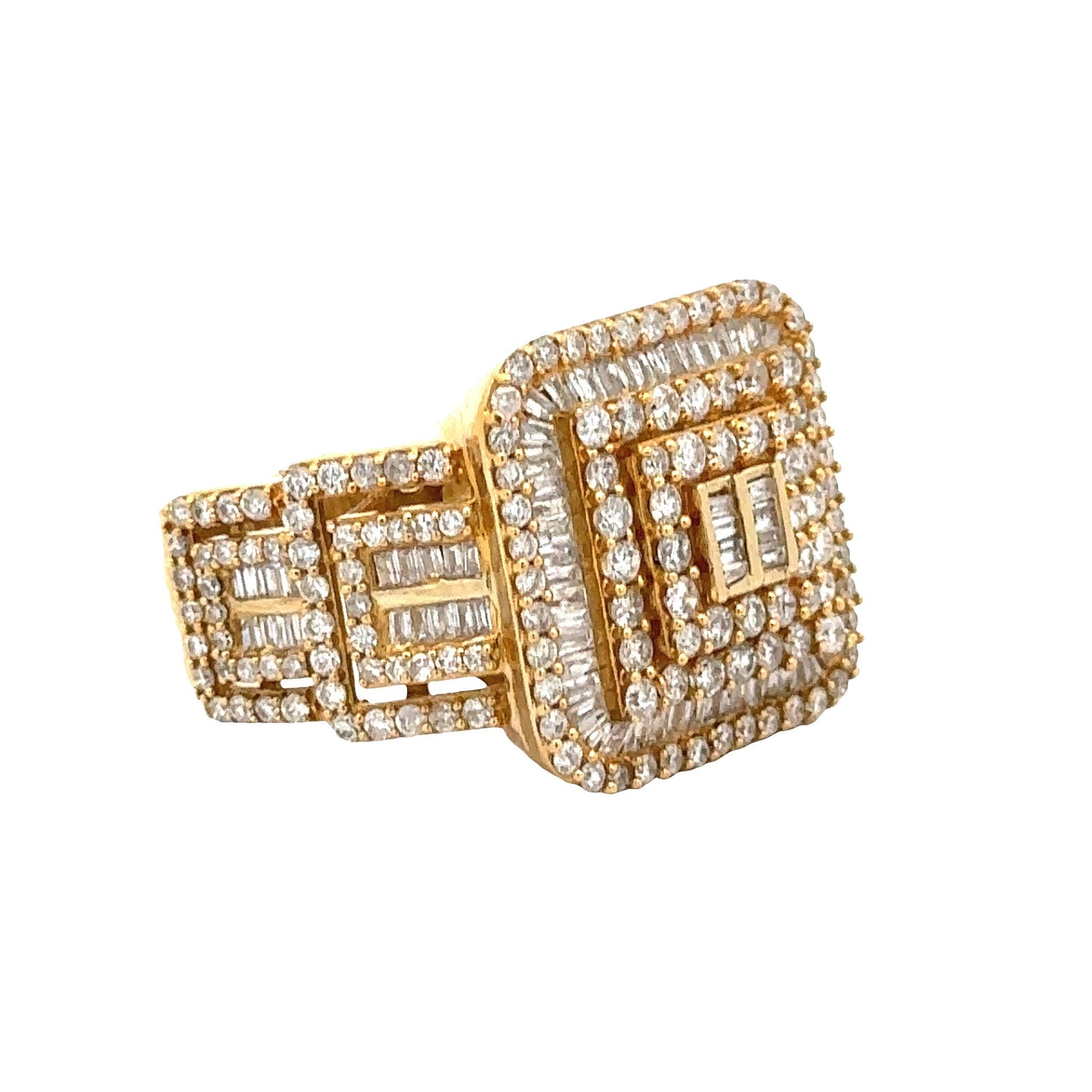 14k yellow gold and diamond Men`s Ring with Baguette and Round diamonds