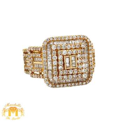 14k yellow gold and diamond Men`s Ring with Baguette and Round diamonds