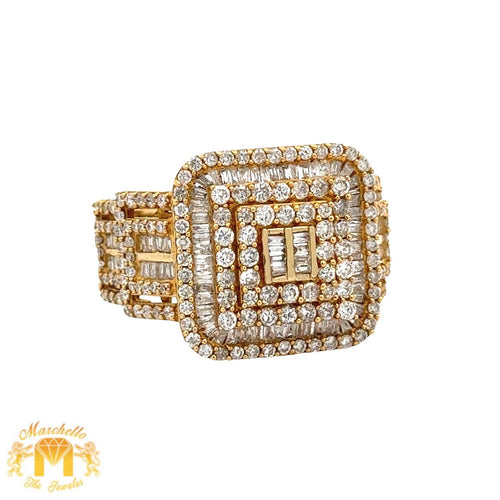 14k yellow gold and diamond Men`s Ring with Baguette and Round diamonds
