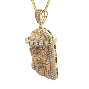 14k Yellow Gold and Diamond Jesus Pendant and Yellow Gold Cuban Chain