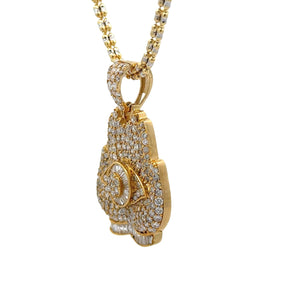 14k Yellow Gold and Diamond Praying Hand and Yellow Gold Ice Link Chain