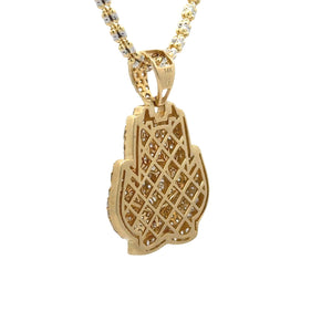 14k Yellow Gold and Diamond Praying Hand and Yellow Gold Ice Link Chain