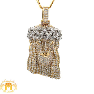 Yellow Gold and Diamond Jesus Pendant and Yellow Gold Cuban Chain