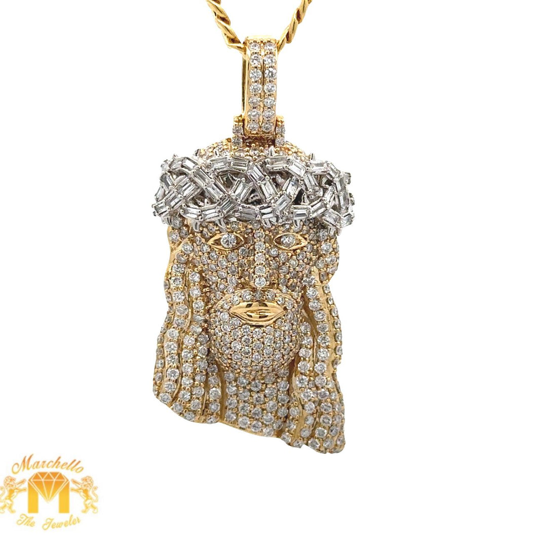 Yellow Gold and Diamond Jesus Pendant and Yellow Gold Cuban Chain