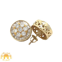 Load image into Gallery viewer, 14k yellow gold and diamond Round Earrings with baguette and round diamonds