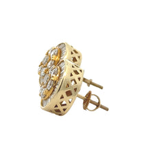 Load image into Gallery viewer, 14k yellow gold and diamond Round Earrings with baguette and round diamonds