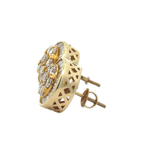 14k yellow gold and diamond Round Earrings with baguette and round diamonds
