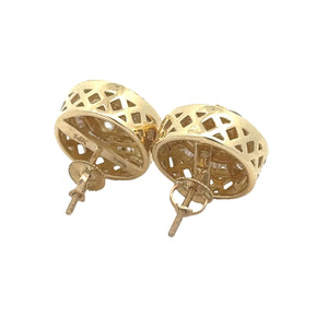 14k yellow gold and diamond Round Earrings with baguette and round diamonds