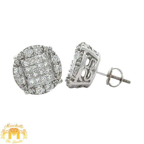 White Gold and Diamond Earrings with Princess cut and Round Diamonds