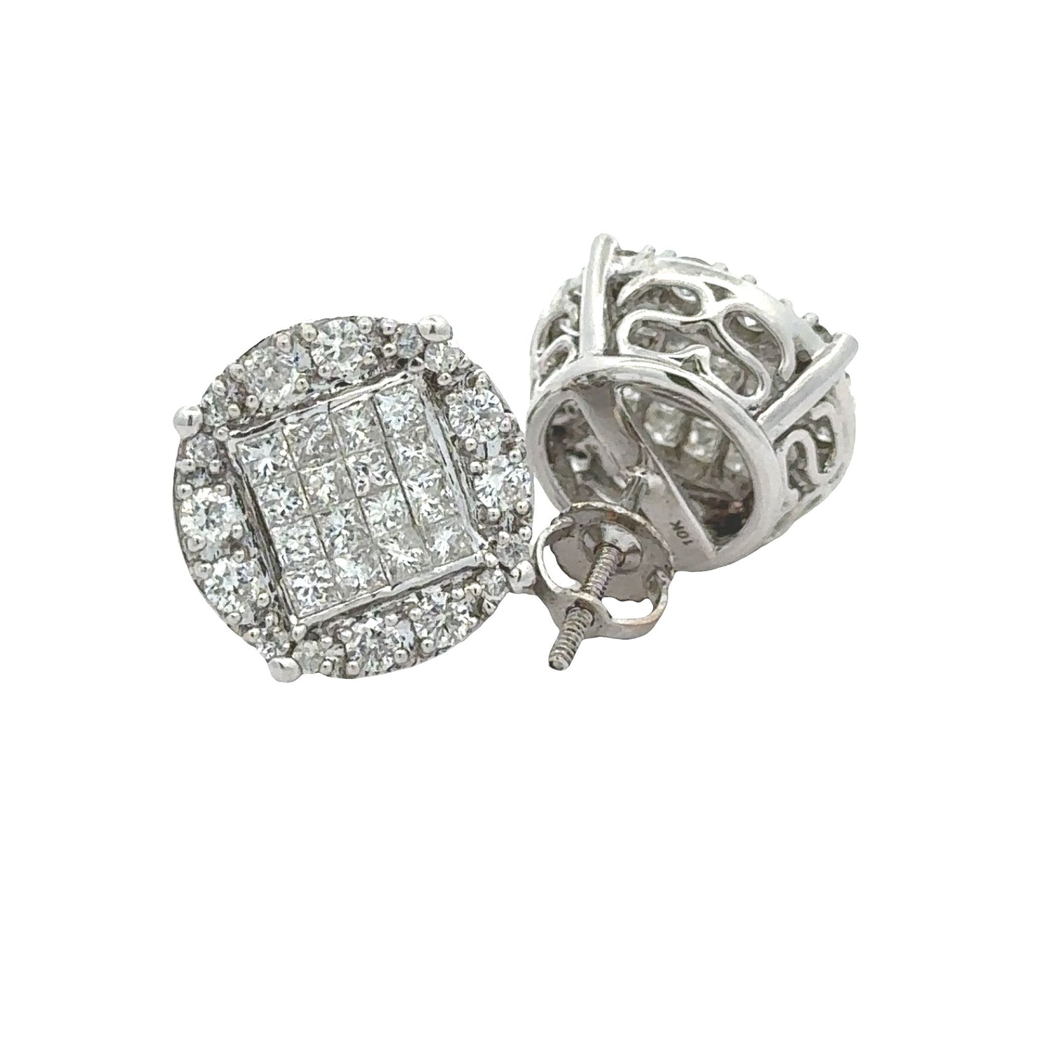 White Gold and Diamond Earrings with Princess cut and Round Diamonds