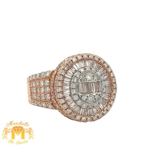14k Rose Gold and Diamond Men`s Ring with Baguette and Round Diamonds