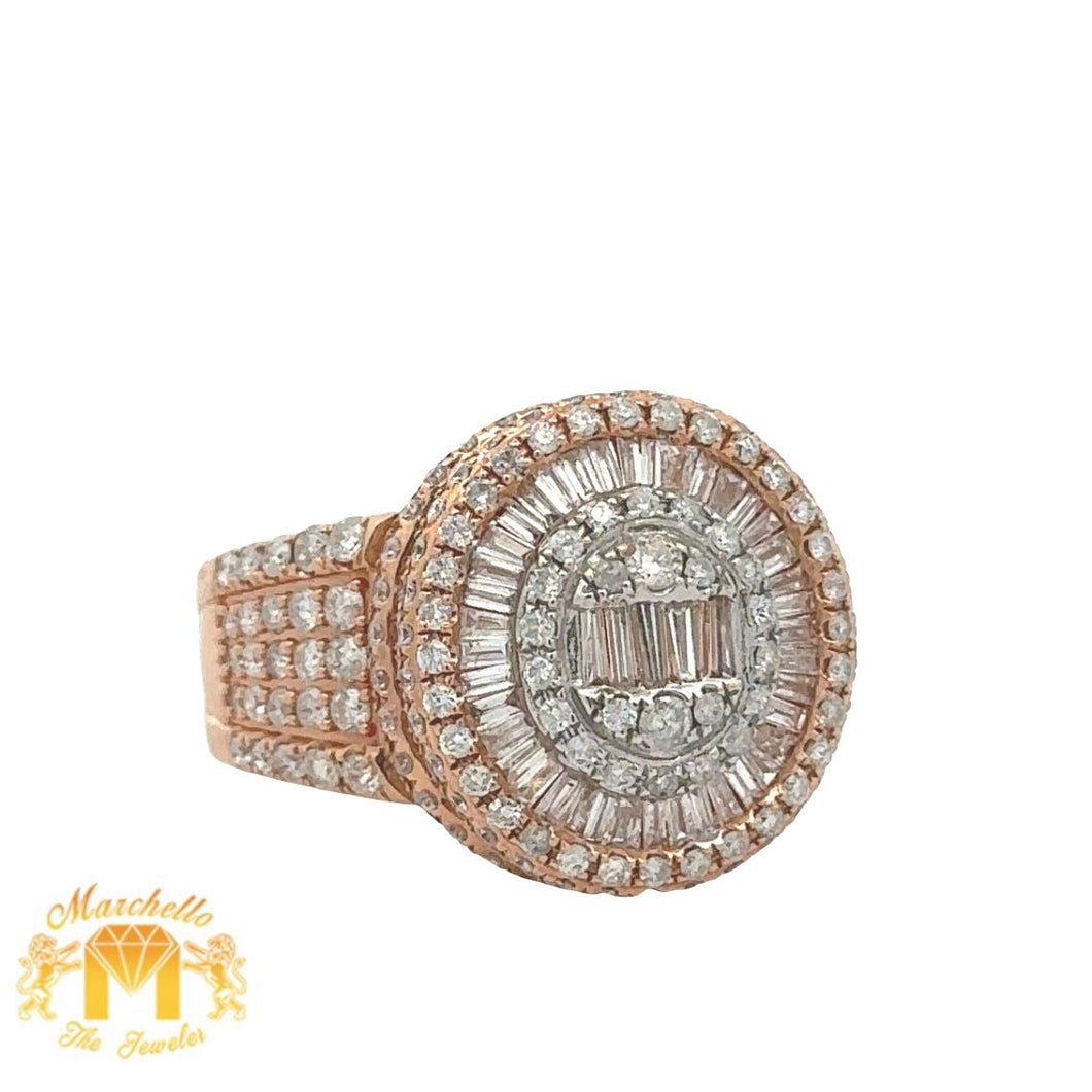 14k Rose Gold and Diamond Men`s Ring with Baguette and Round Diamonds