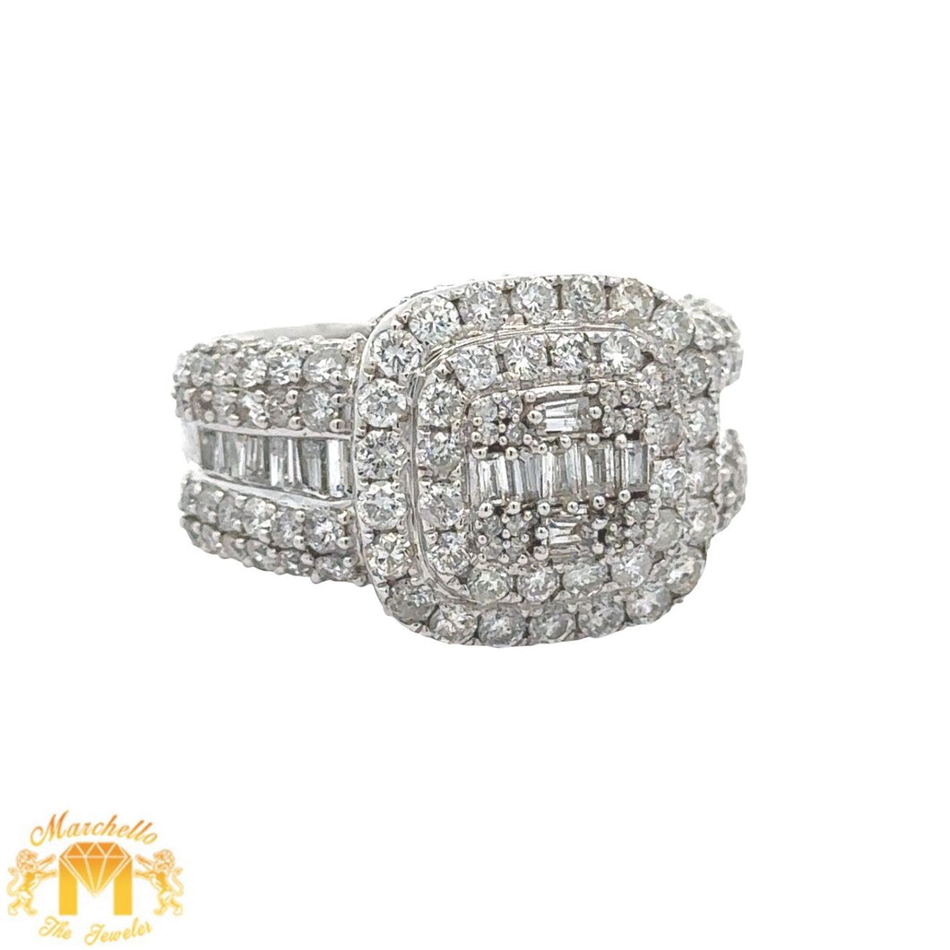 14k white gold and diamond Men`s Ring with Baguette and Round Diamonds