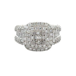 14k white gold and diamond Men`s Ring with Baguette and Round Diamonds