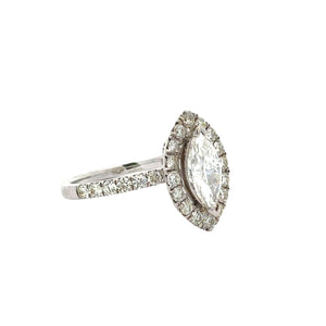 18k white gold and diamond Engagement Ring with marquise and round diamonds