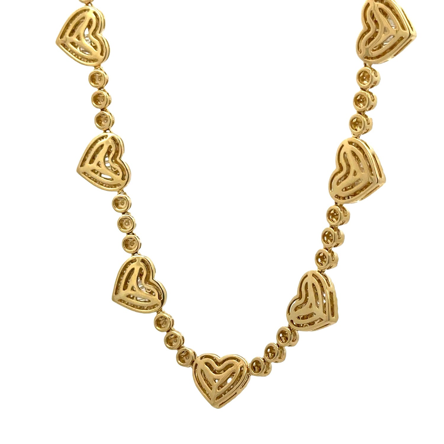 Yellow Gold and Diamond Heart Necklace with Baguette and Round Diamonds (VALENTINE`S DAY SPECIAL)