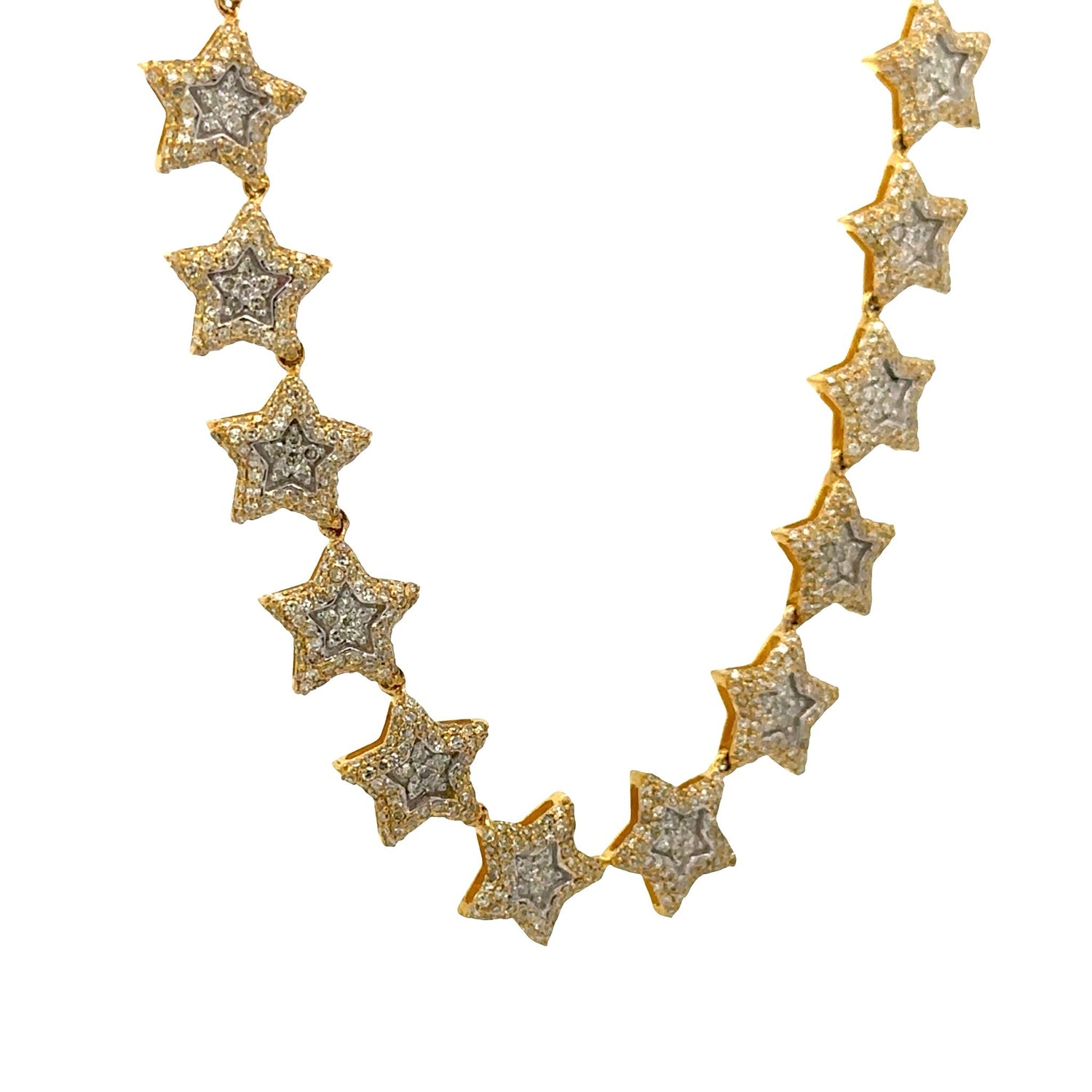 Yellow Gold and Diamond Star Necklace with Round Diamonds