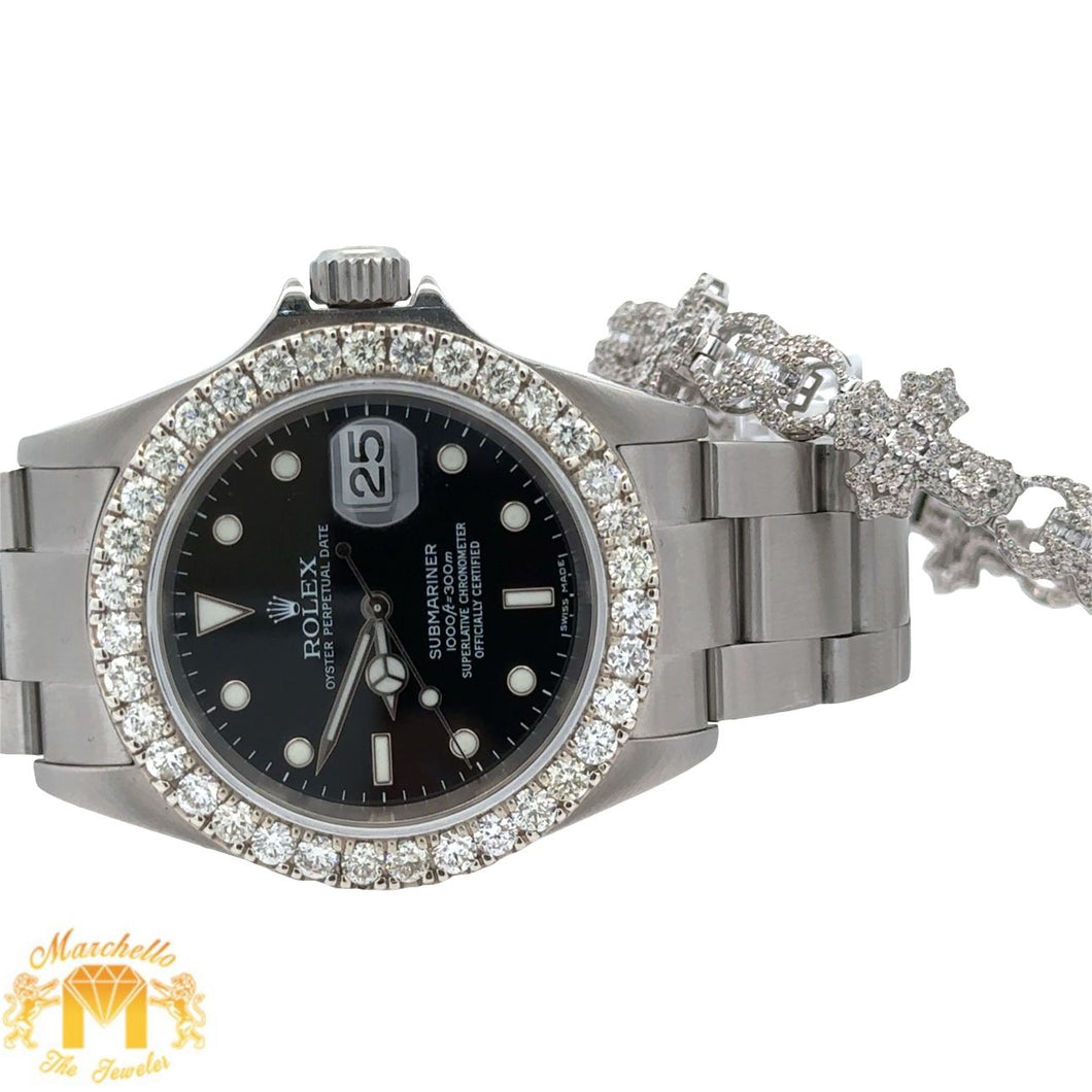 40mm Rolex Watch with Stainless Steel oyster band + White Gold and Diamond Cross Bracelet