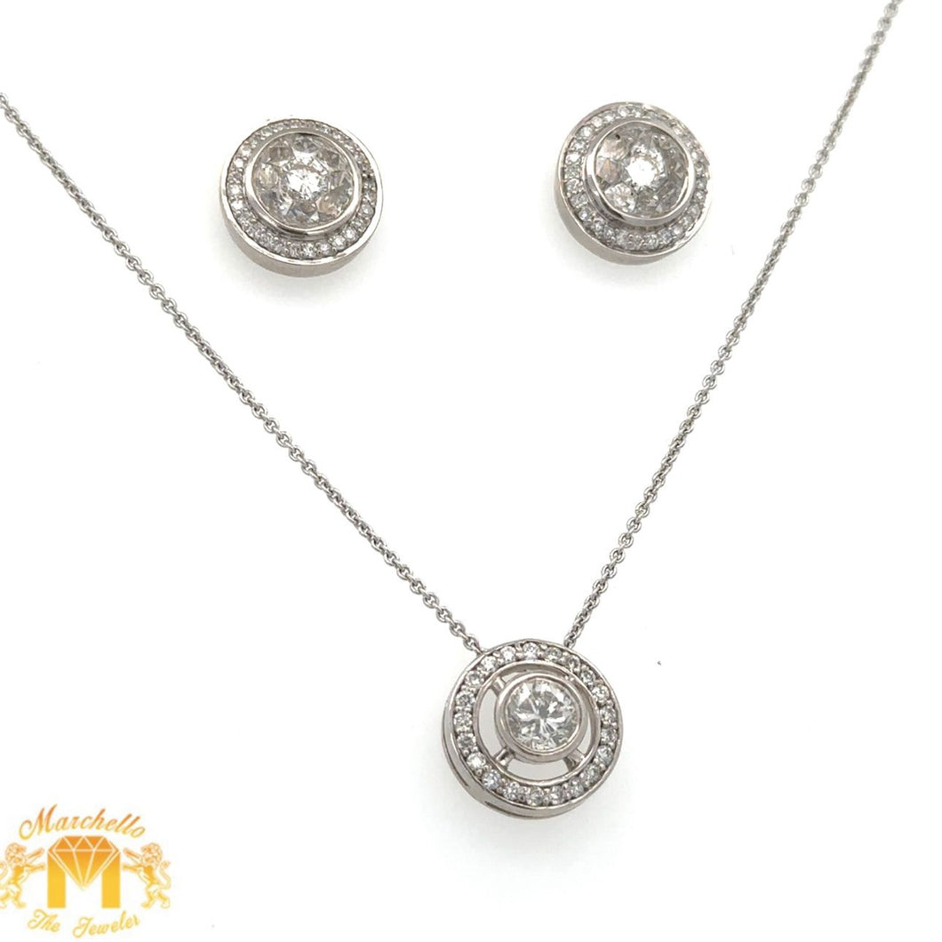 14k White gold and Diamond Earrings and Necklace