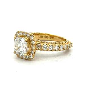 18K Yellow Gold Engagement Ring – 3.75ct Cushion Cut & Round Natural Diamonds | VS Clarity