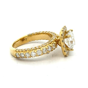 18K Yellow Gold Engagement Ring – 3.75ct Cushion Cut & Round Natural Diamonds | VS Clarity