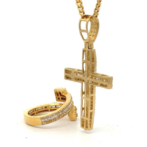 14K Gold Cross Pendant, Diamond Ring & 10K Cuban Chain Set – 5 Piece Jewelry Set.