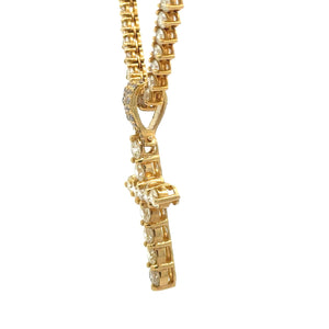 14k Yellow Gold Cross Pendant & Diamond Tennis Chain | 15.76ct Natural Diamonds | Free Earrings