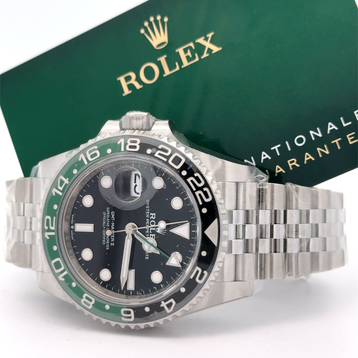 Preowned 40mm Rolex GMT-Master II "Sprite" Watch – Green & Black Bezel – Model 