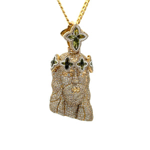 Yellow Gold and Diamond Jesus Head Pendant approx. 2.60ct + Bracelet approx. 6.90ct | 5 Piece Jewelry Set