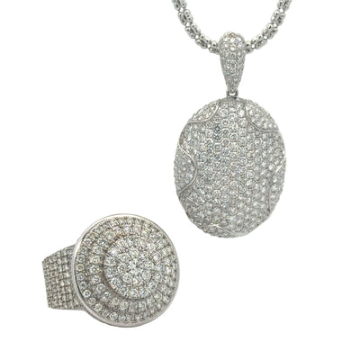 18k White Gold and Diamond Pendant + White Gold Ice Link Chain + 14k White Gold and Diamond Ring | Luxury Jewelry Set