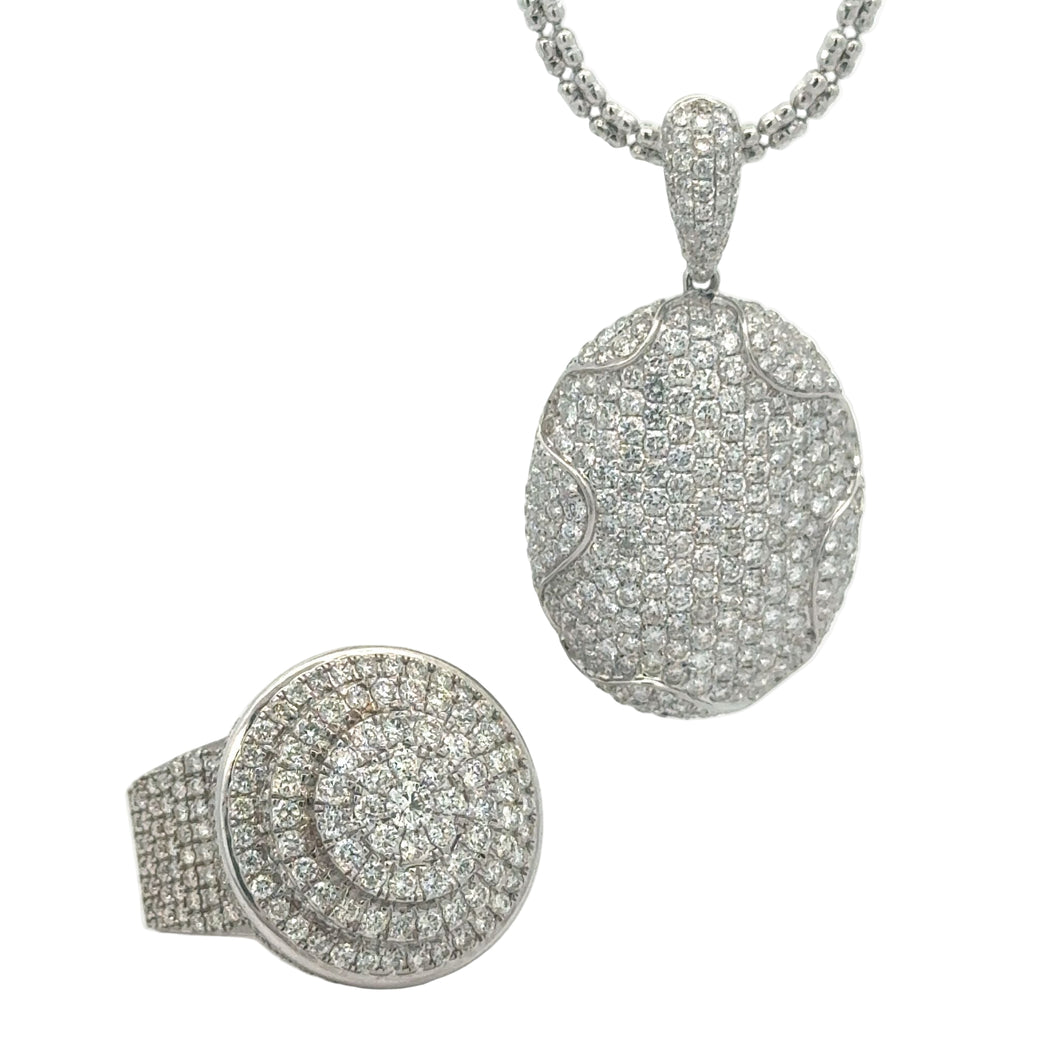 18k White Gold and Diamond Pendant + White Gold Ice Link Chain + 14k White Gold and Diamond Ring | Luxury Jewelry Set