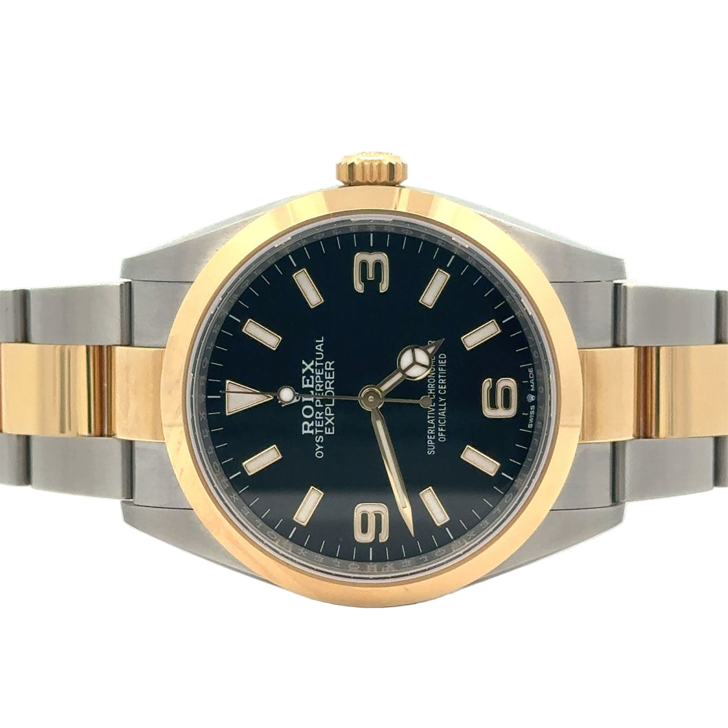 36mm Rolex Explorer Two-Tone Oyster Watch (2022, Papers, Model 124273)