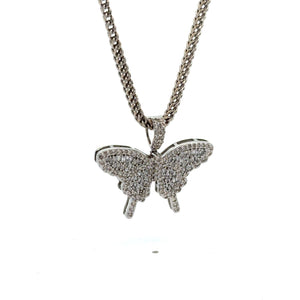 White Gold & Diamond Butterfly Pendant, Earrings & Franco Chain – 4-Piece Jewelry Set
