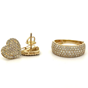 10K Yellow Gold Diamond Heart Earrings & Ring Set – 3-Piece Jewelry Collection | Marchello the Jeweler