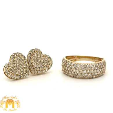 10K Yellow Gold Diamond Heart Earrings & Ring Set – 3-Piece Jewelry Collection | Marchello the Jeweler