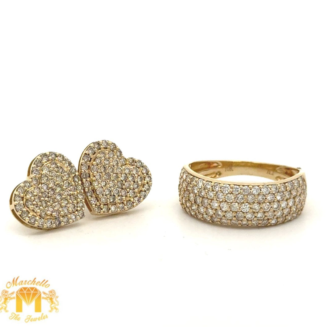 10K Yellow Gold Diamond Heart Earrings & Ring Set – 3-Piece Jewelry Collection | Marchello the Jeweler