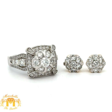 14K White Gold & Diamond Ring + Earrings Set – 3-Piece Deal