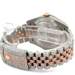 41mm Iced Out Rolex Datejust Watch with Two-Tone Jubilee Band + 14K Rose Gold Diamond Ring – 4-Piece Luxury Jewelry Set